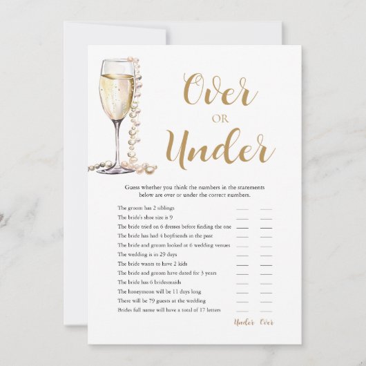 真珠とプロセッコの上または下ブライダルシャワーゲーム 招待状 (正面)