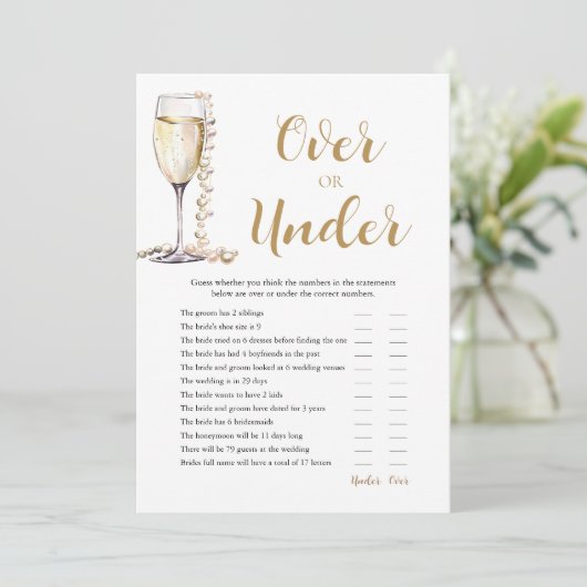 真珠とプロセッコの上または下ブライダルシャワーゲーム 招待状 (スタンド正面)