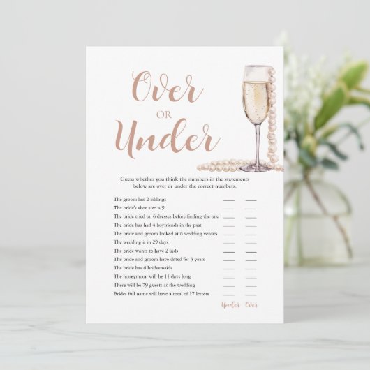 真珠とプロセッコの上または下ブライダルシャワーゲーム 招待状 (スタンド正面)