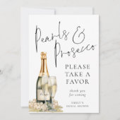 真珠とプロセッコの好意ブライダルシャワーの看板 招待状 (正面)