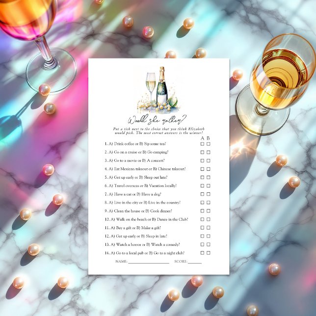 真珠とプロセッコの方が？ブライダルゲーム (Pearls and Prosecco Would She Rather? Bridal Shower Game)