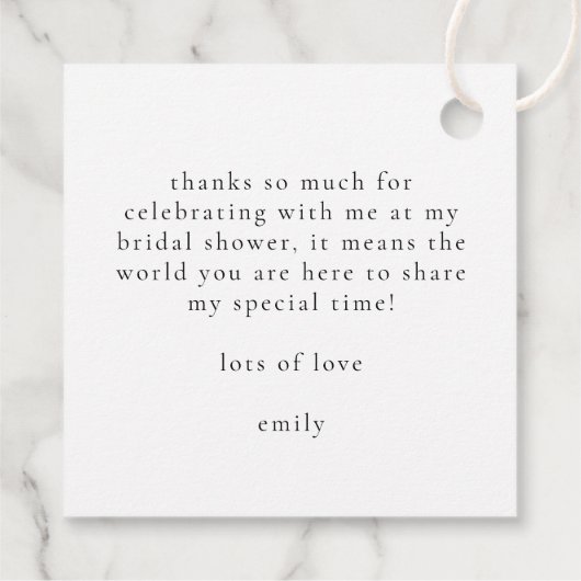 真珠とプロセッコエレガントスクリプトブライダルシャワー フェイバータグ (裏面)