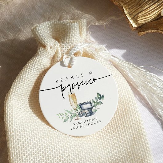 真珠とプロセッコエレガント金ゴールドブライダルシャワー フェイバータグ