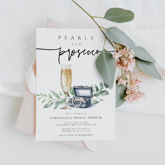 真珠とプロセッコエレガント金ゴールドブライダルシャワー 招待状