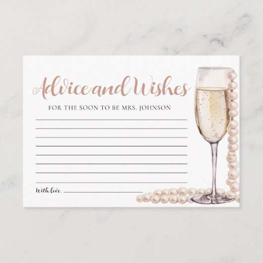 真珠とプロセッコブライダルアドバイスとウィッシュズカード エンクロージャーカード (正面)