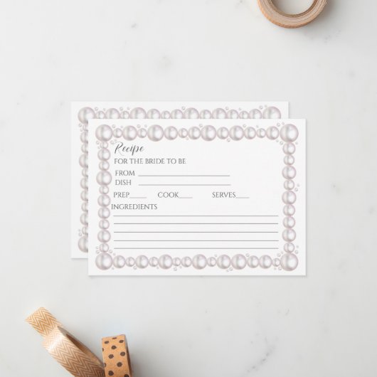真珠とプロセッコブライダルシャワーレシピカード ノートカード (正面/裏面インサイチュ)