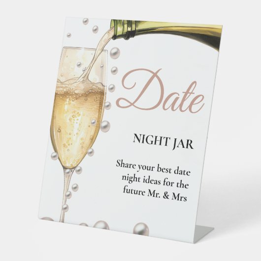 真珠とプロセッコブライダルシャワー日付アイディア記号 台座サイン (正面)