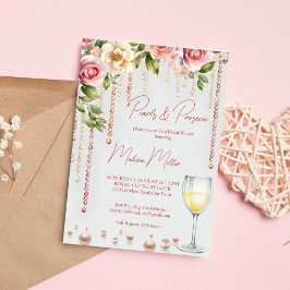 真珠とプロセッコブライダルシャワー エレガント 招待状