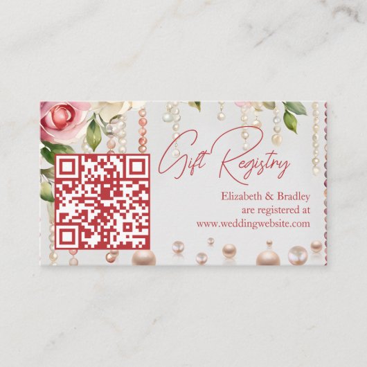 真珠とプロセッコブライダルシャワーqrギフトレジストリ エンクロージャーカード (正面)