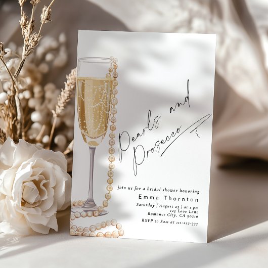 真珠とプロセッコミニマルモダンブライダルシャワー 招待状