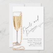 真珠とプロセッコミニマルモダンブライダルシャワー 招待状 (正面)