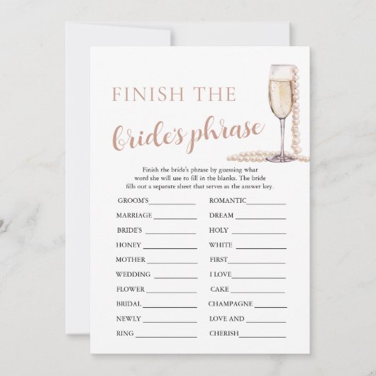 真珠とプロセッコ花嫁のフレーズゲームを終了 招待状 (正面)