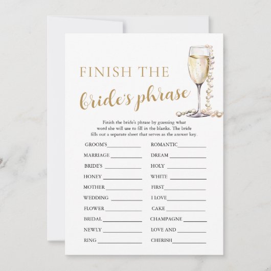 真珠とプロセッコ花嫁のフレーズゲームを終了 招待状 (正面)