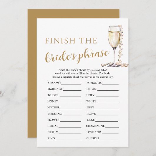 真珠とプロセッコ花嫁のフレーズゲームを終了 招待状 (正面/裏面)