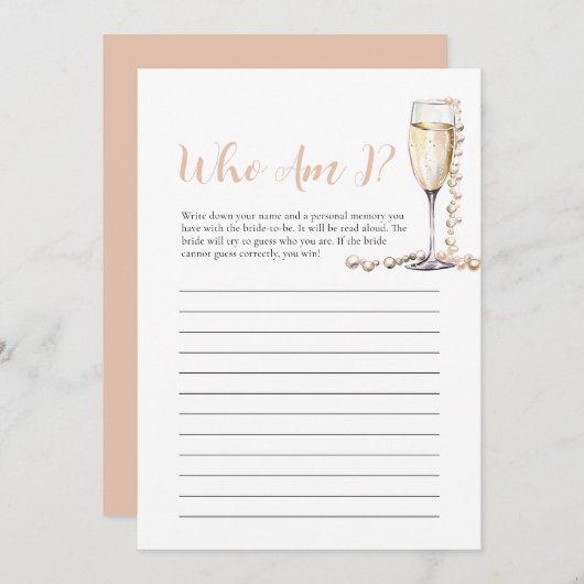 真珠とプロセッコ誰が私のブライダルシャワーゲーム 招待状 (正面/裏面)