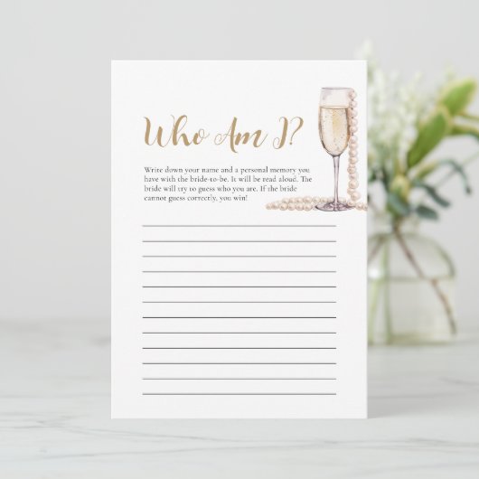 真珠とプロセッコ誰が私のブライダルシャワーゲーム 招待状 (スタンド正面)