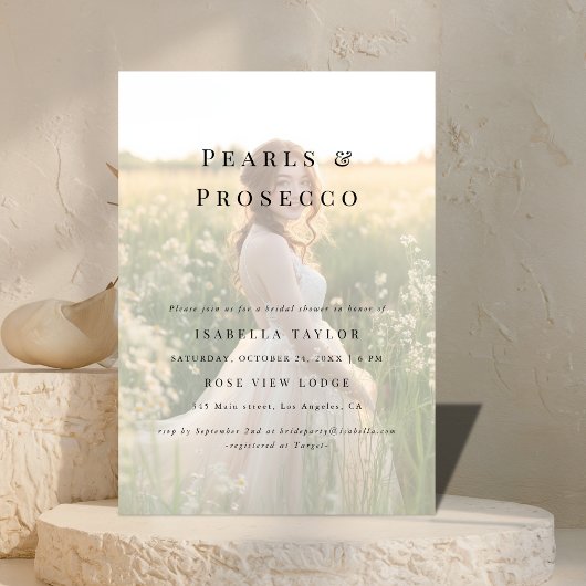 真珠とプロセッコ | シンプルブライダルシャワー写真 招待状