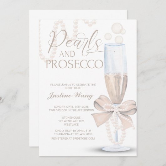 真珠とプロセッコ，ブライダルシャワー，プロセッコ真珠 招待状 (正面/裏面)