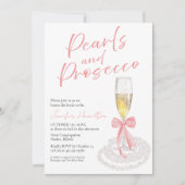 真珠とプロセッコ | ボウウォーターのカラーブライダルシャワー 招待状 (正面)