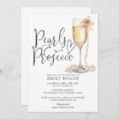 真珠とプロセッコQRコードブルーブライダルシャワー 招待状 (正面/裏面)