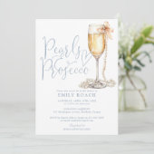 真珠とプロセッコQRコードブルーブライダルシャワー 招待状 (スタンド正面)