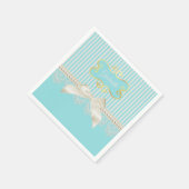 真珠とレースのアクアストライプーのクリーム弓の名前 スタンダードカクテルナプキン (角)