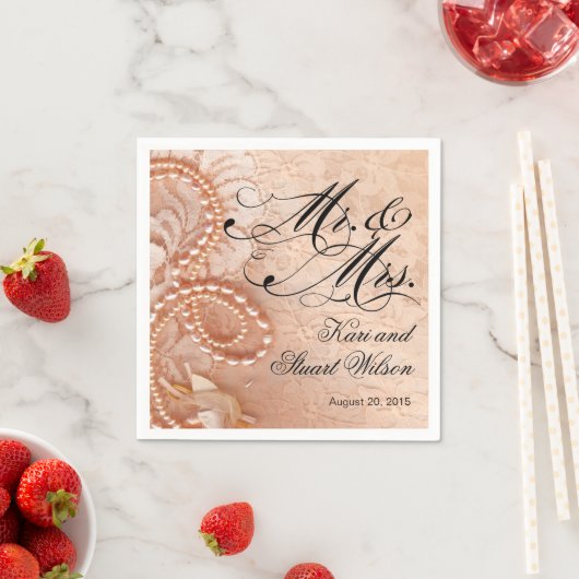 真珠とレースのミスター&ミセス | モモ スタンダードカクテルナプキン (インサイチュ)