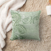 真珠とレースのモノグラム|ミントグリーン クッション (ブランケット)