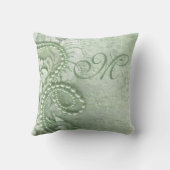 真珠とレースのモノグラム|ミントグリーン クッション (裏面)