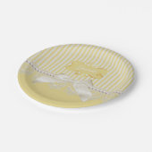 真珠とレースの金ゴールドストライプアイボリー弓の名前 ペーパープレート (アングル)