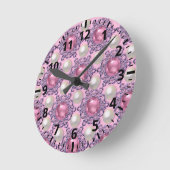 真珠と宝石をピンクに ラウンド壁時計 (傾斜)