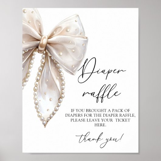 真珠と弓の女の子の赤ちゃんシャワーおむつラッフル ポスター (正面)