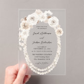 真珠と白のフローラ結婚のV2 アクリル招待状 (インサイチュ (ポータブル))