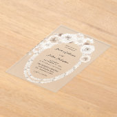 真珠と白のフローラ結婚のV2 アクリル招待状 (レイダウン)