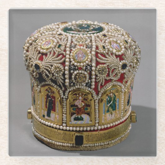 真珠と置かれ、大切な留め釘王冠 ガラスコースター (正面)