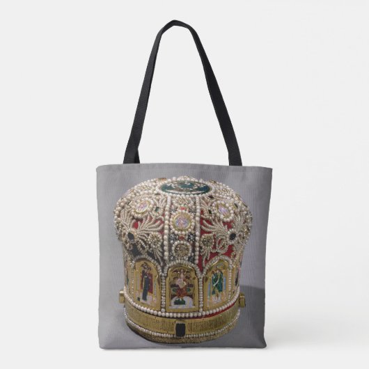 真珠と置かれ、大切な留め釘王冠 トートバッグ (裏面)