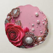 真珠と詳細な赤いバラ ラウンドクッション (裏面)