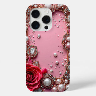 真珠と詳細な赤いバラ iPhone 15 PROケース
