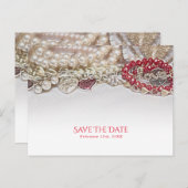 真珠と赤バレンタインの愛の宝石日付を保存 案内ポストカード (正面/裏面)