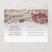 真珠と赤バレンタインの愛の宝石日付を保存 案内ポストカード (裏面)