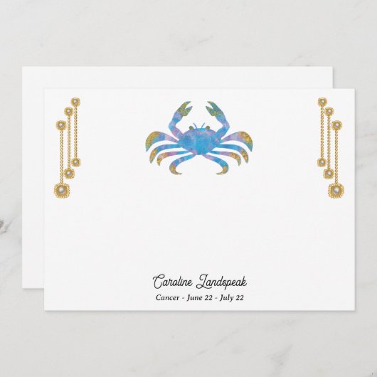 真珠と金ゴールドの宝石癌〔占星術の〕十二宮図標識 ノートカード (正面/裏面)