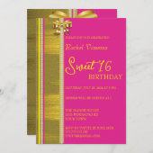 真珠と金ゴールドスウィート16 招待状 (正面/裏面)