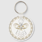 真珠と金ゴールドフィリグリー喜びのクリスマス天使 キーホルダー (正面)