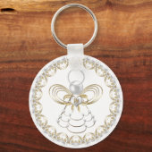 真珠と金ゴールドフィリグリー喜びのクリスマス天使 キーホルダー (正面)