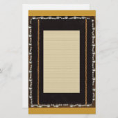 真珠と金ゴールドロを備えたフェイク黒サテン絹の枠 便箋 (正面/裏面)