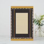 真珠と金ゴールドロを備えたフェイク黒サテン絹の枠 便箋 (スタンド正面)