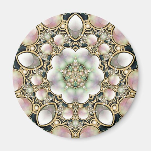 真珠と金ゴールド万華鏡のように千変万化するパターン マグネット (正面)