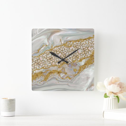 真珠と金ゴールド抽象芸術の母 スクエア壁時計 (ホーム)