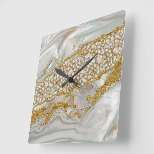 真珠と金ゴールド抽象芸術の母 スクエア壁時計 (傾斜)
