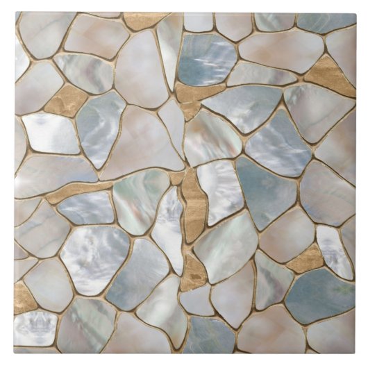 真珠と金ゴールド細胞の抽象芸術の母 タイル (正面)